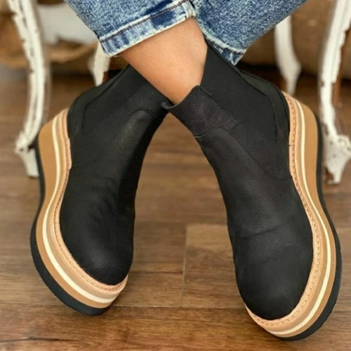 Trendy Wedge Laarzen met Elastische Band en Plateauzool