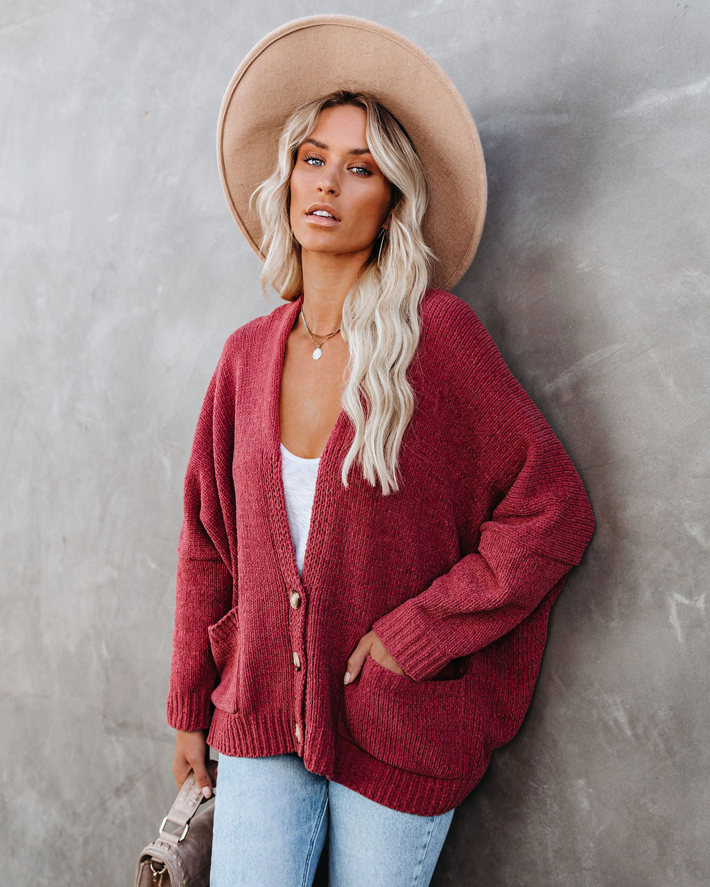 Vintage Knoopsluiting Cardigan met Zakken - Zacht Roze
