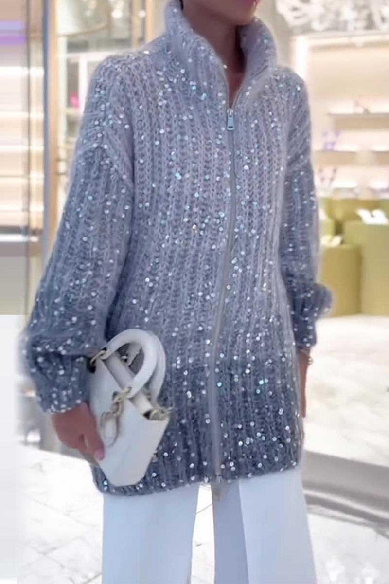 Elegante Sequins T-shirt met Omgeslagen Kraag voor vrijetijds Chic