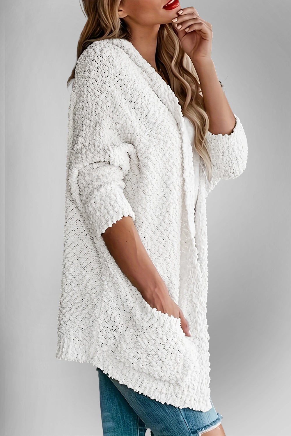 Emma's Dubbel Take Open Front Langen Mouwen Cardigan met Zakken