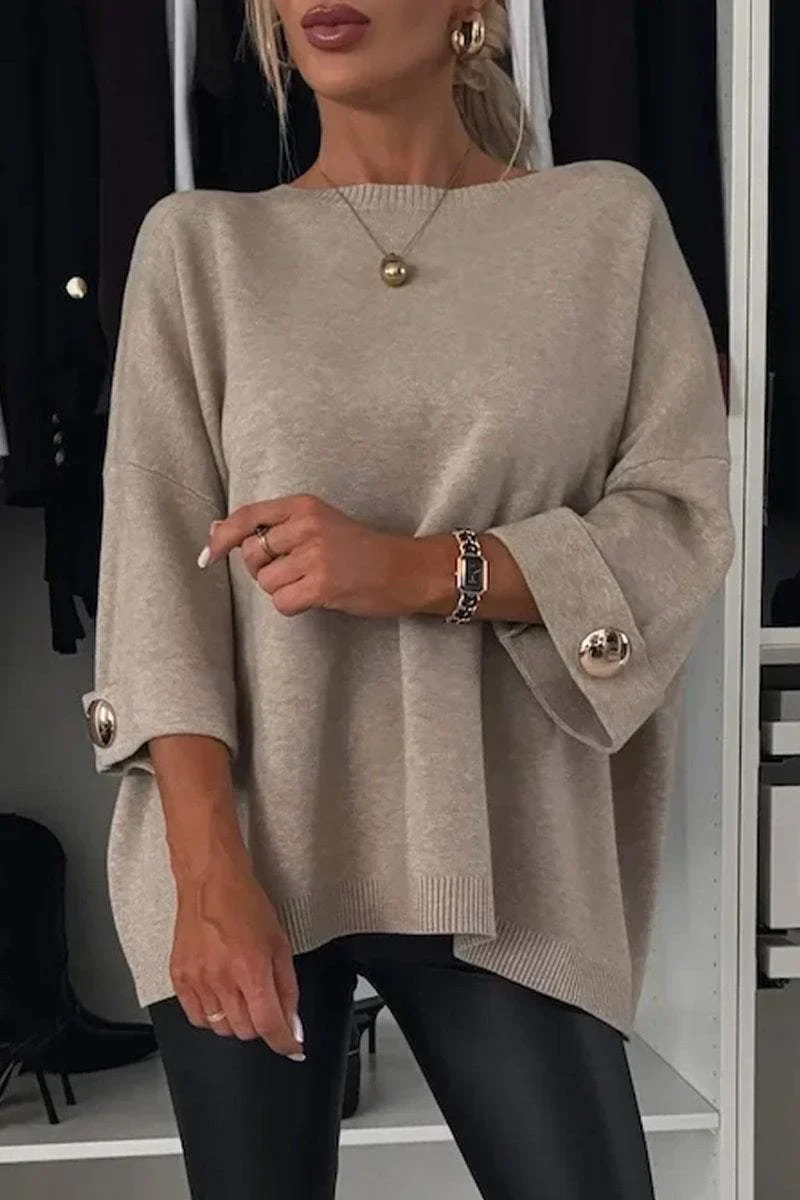 Dames Top met Ronde Hals en Middellange Mouwen – Tijdloze Stijl