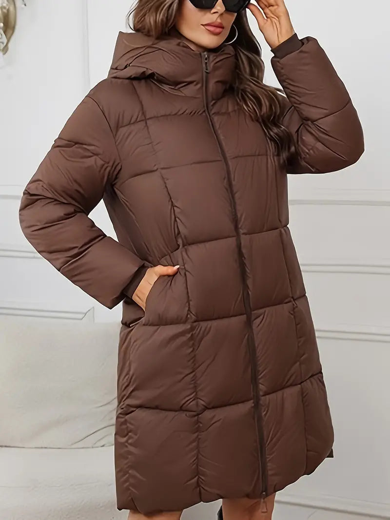 Manteau Long d’Hiver pour Femme avec Capuche Élégante