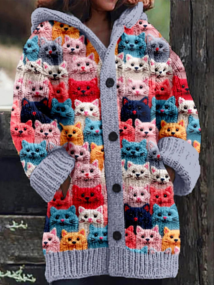 Myla - Vrolijk vest met capuchon en schattig kattenpatroon