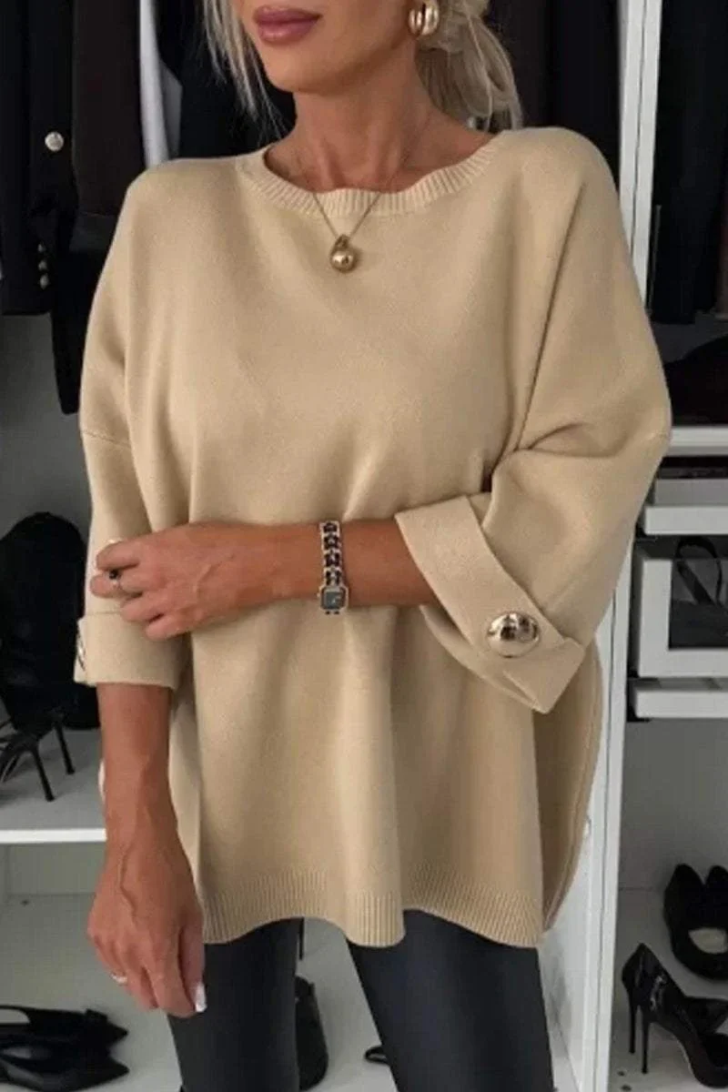 Dames Top met Ronde Hals en Middellange Mouwen – Tijdloze Stijl