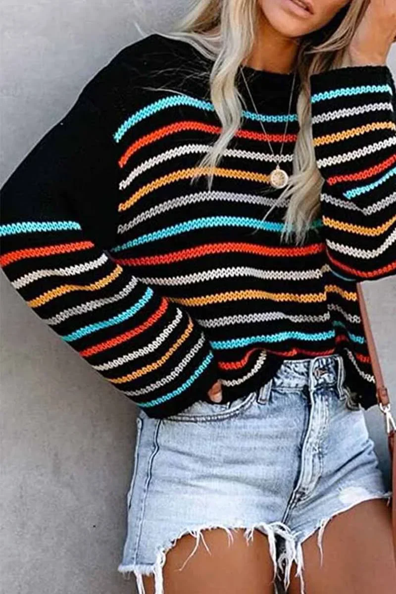 hippe Eén-Schouder Sweater met Kleurrijk Patroon