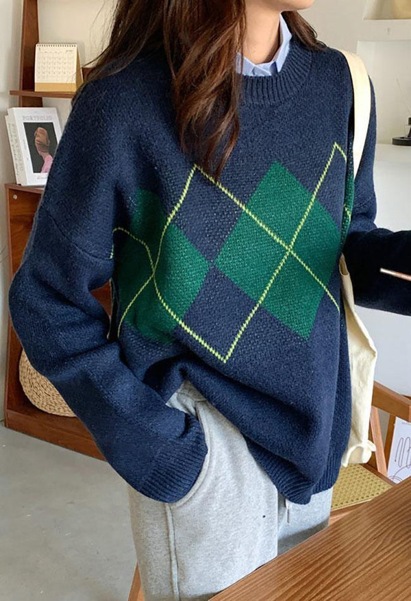 Klassieke Argyle Trui met Vintage Stijl voor Elke Dag