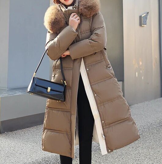 Dames winterjas lang model met stijlvolle en comfortabele uitstraling