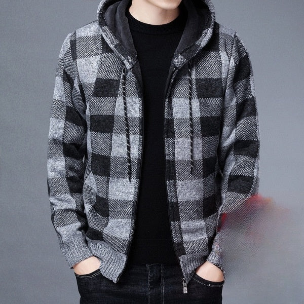 Heren Hooded Cardigan met Rits - Warme Winterjas met Comfortabele Pasvorm