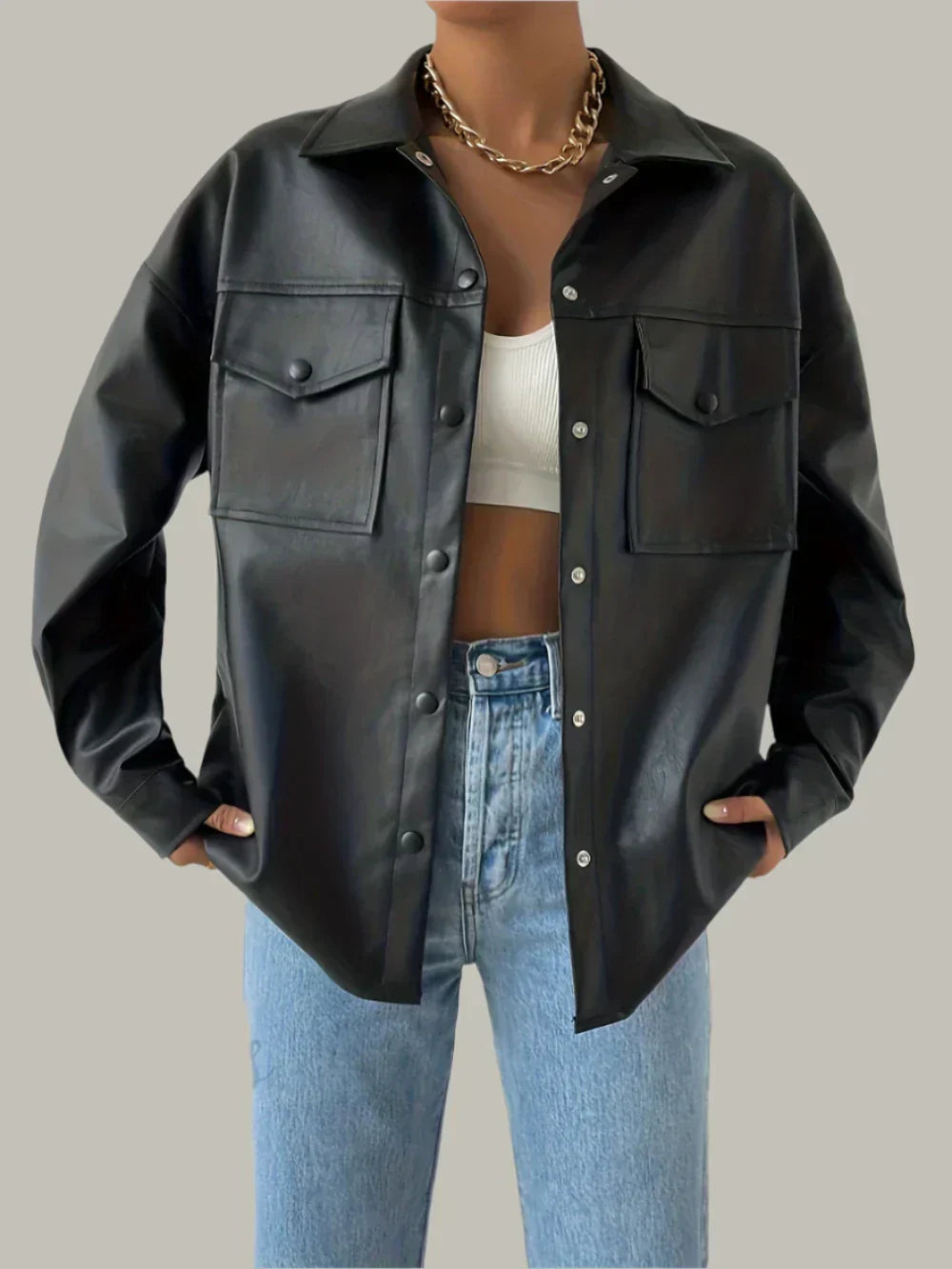 Dames Knoopsluiting Moto Jas – Stijlvolle Lange Mouwen Streetwear