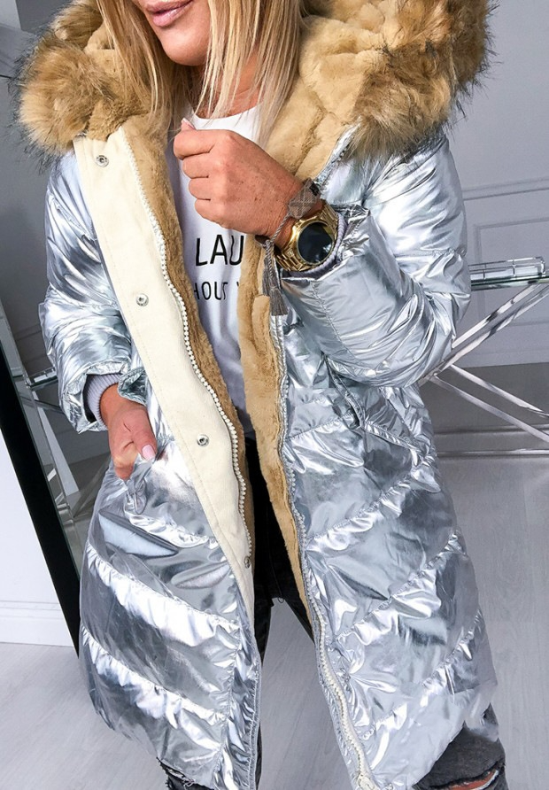 Winterjas lang model met verfijnde kraag voor dames