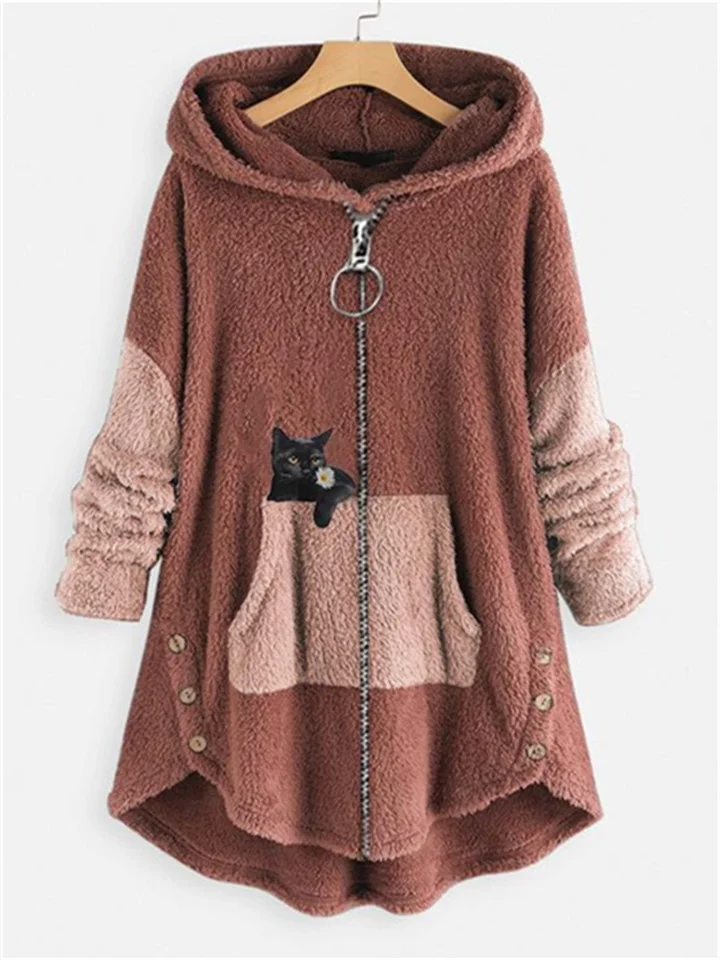 Dames Plus Size Teddy Jas met Dierenprint – Lange Mouwen en V-Hals voor Thuis