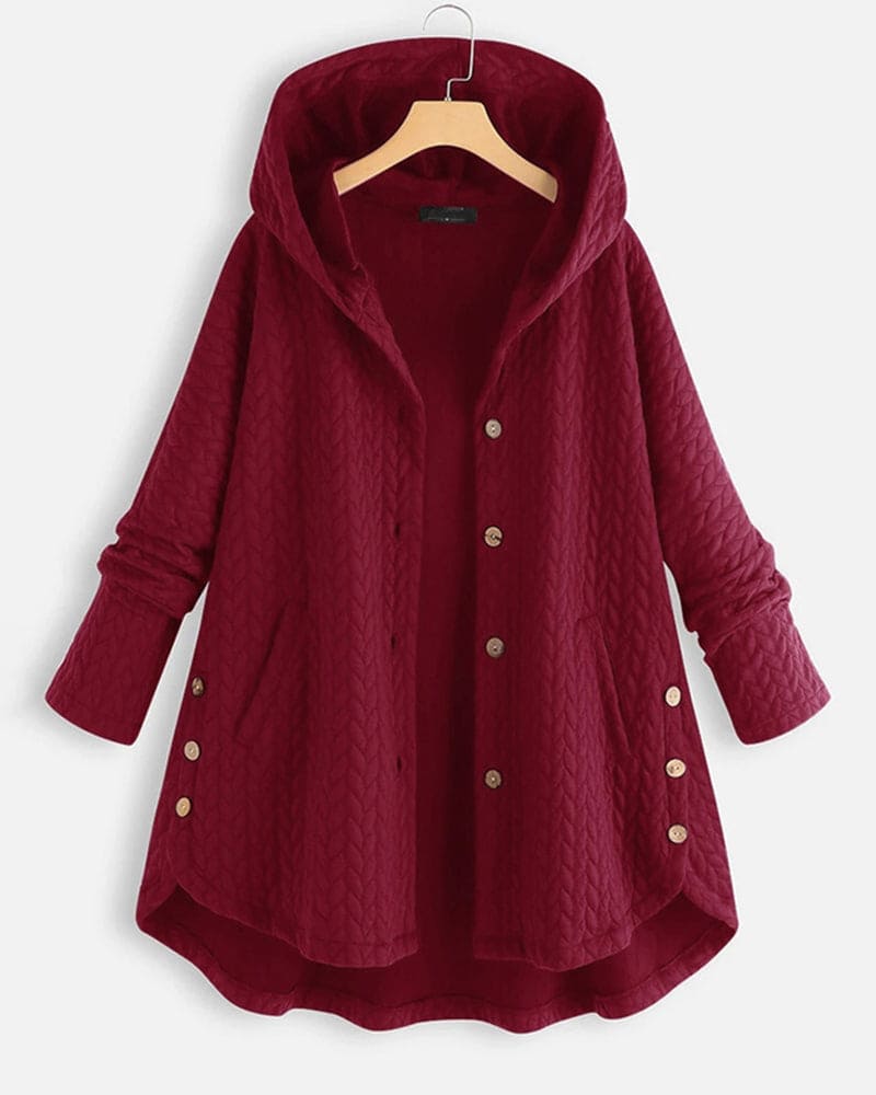 Casual warme damesjas met capuchon en knoopdetails