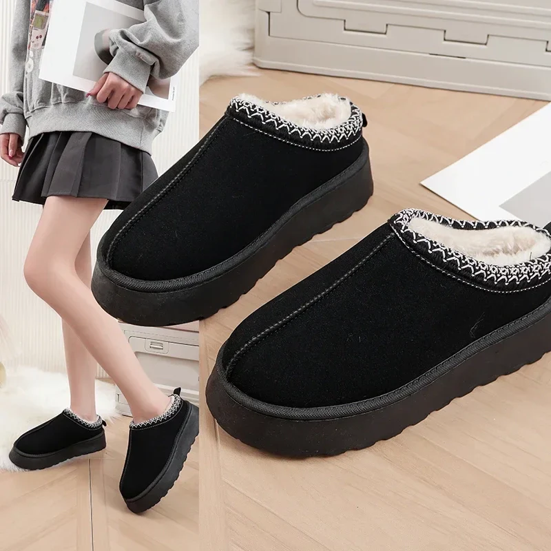 Comfortabele Dames Wol Slippers met Platform voor Warme Voeten