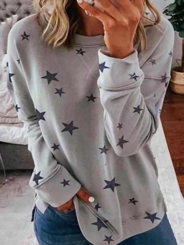 Dames T-shirt met Sterrenprint, Ronde Hals en Lange Mouwen