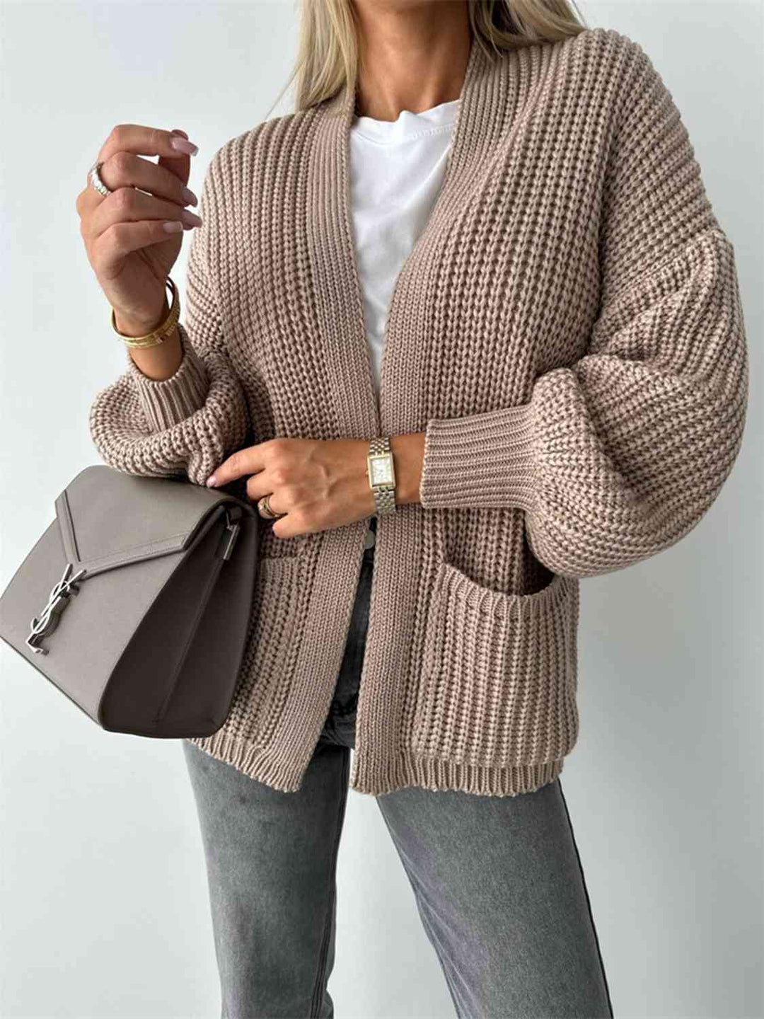 Modieuze Open Front Cardigan met Verlaagde Schouders voor Comfortabele uitstralings