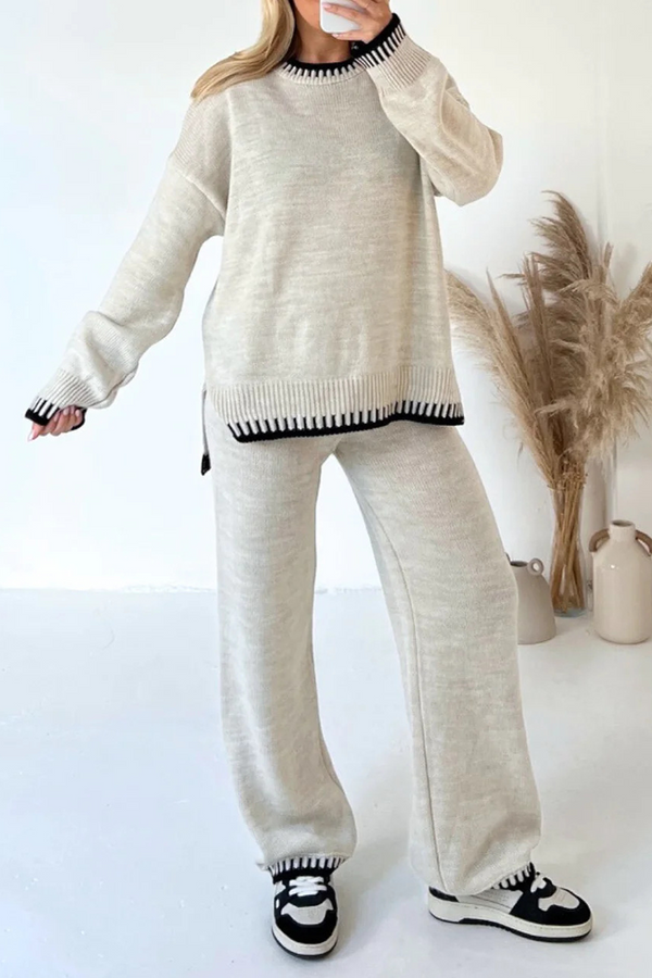 Elegante tweedelige set met lange mouwen en O-hals