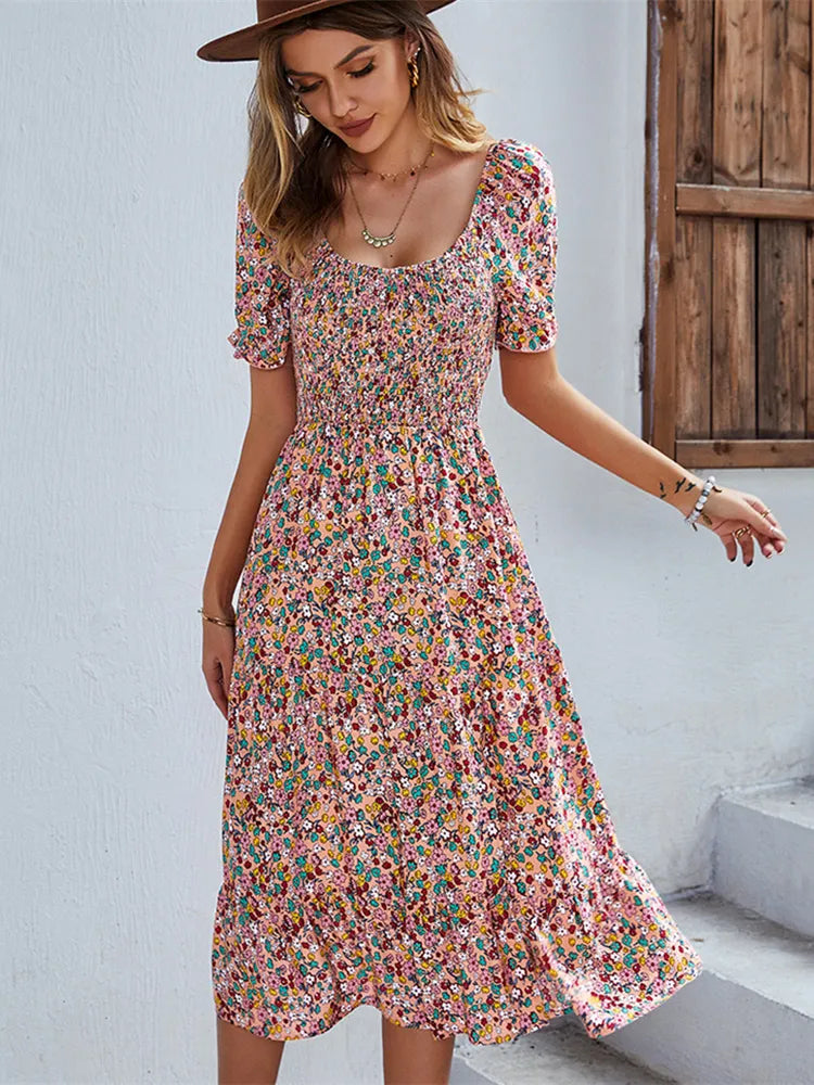 Klassieke Bloemenprint Jurk in Vintage Stijl