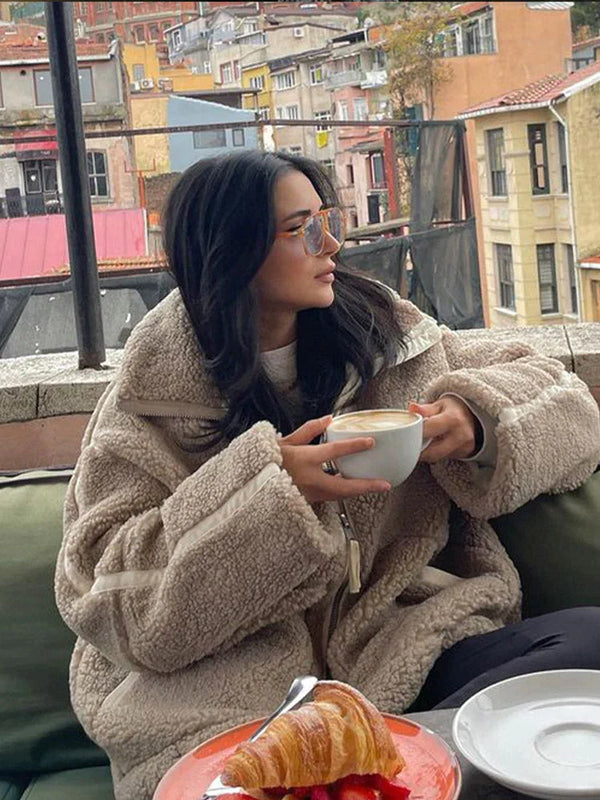 Gezellige oversized damesjas met rits, comfortabel en modieus