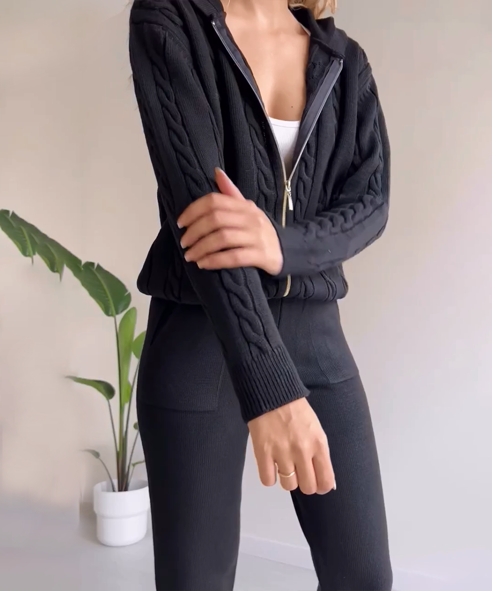 Trendy Dames Set: Gedraaide Sweater en Cardigan in Moderne Stijl