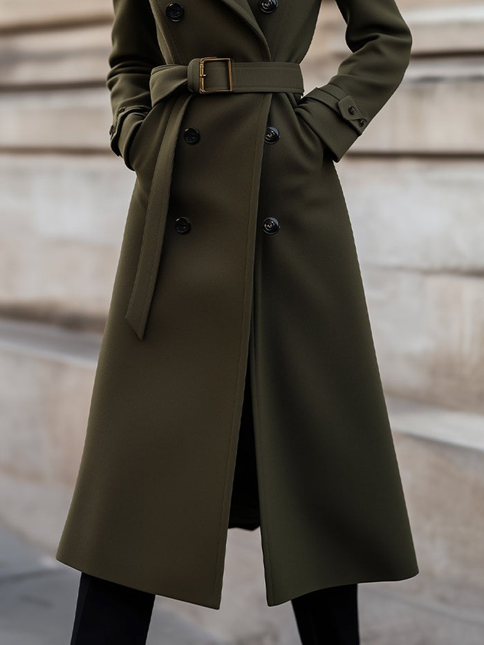 Slim-fit lange jas met riem voor een chique en warme winterstijl