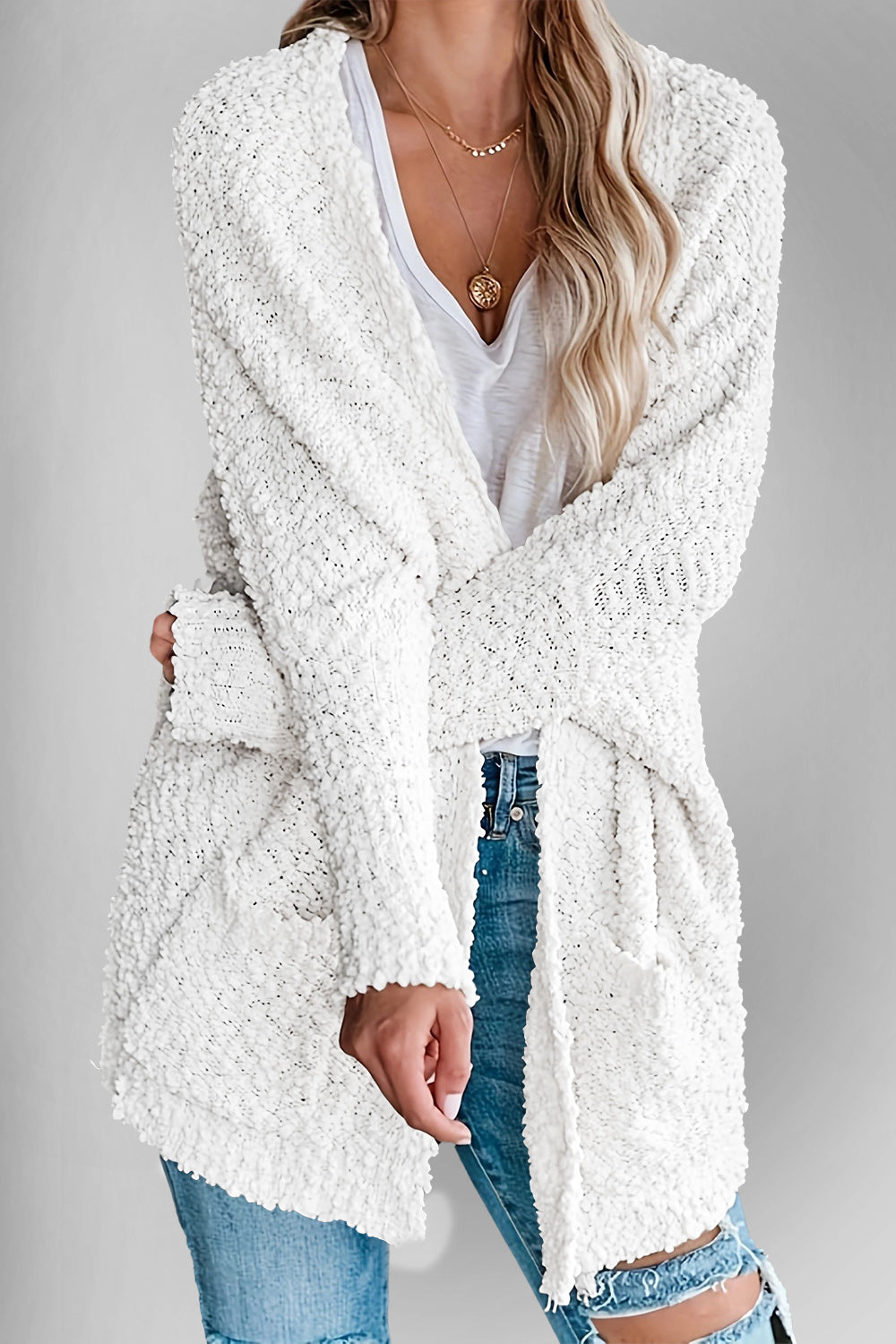 Emma's Dubbel Take Open Front Langen Mouwen Cardigan met Zakken