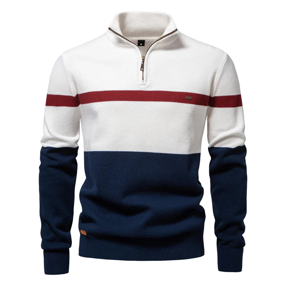 Trendy Heren Sweater in Colorblock Stijl met Halve Rits