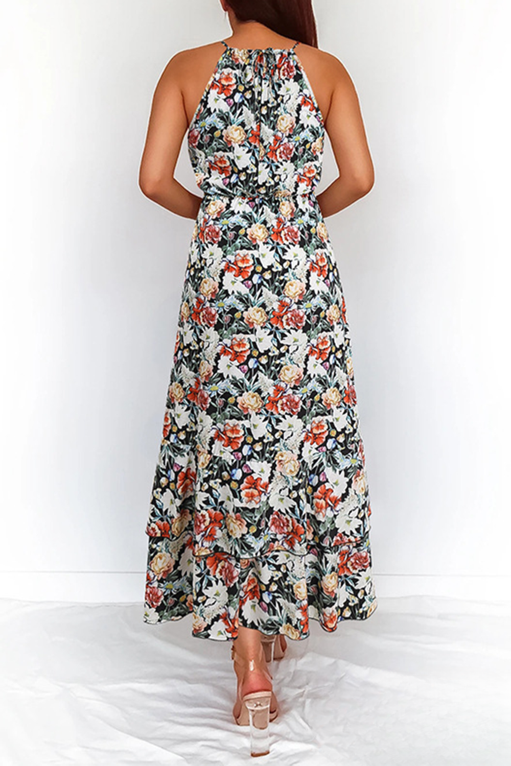 Hannah - Elegante Jurken met Bloemenprint en Halter Taille