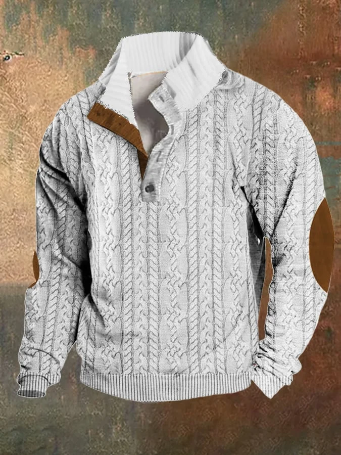 Retro Heren Sweater met Opstaande Kraag en Kleurvlakken – Casual en Stijlvol