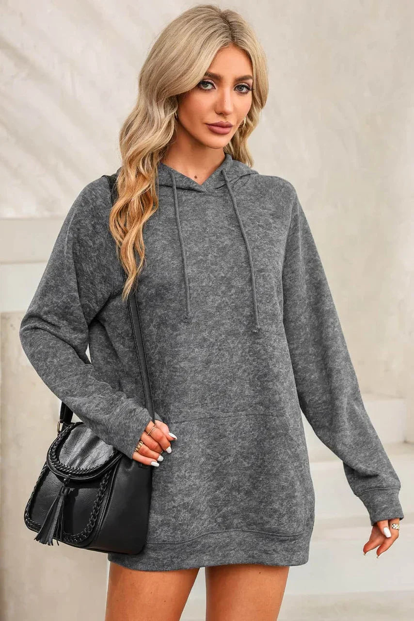 Grijze Pullover Hoodie met Kangoeroezak en Trekkoord
