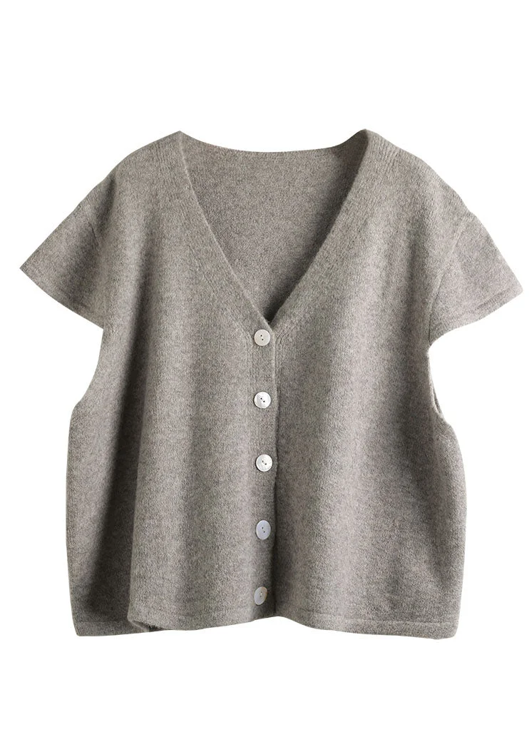 Beige V-Hals Knoopvest - Korte Mouw Waistcoat voor Dames