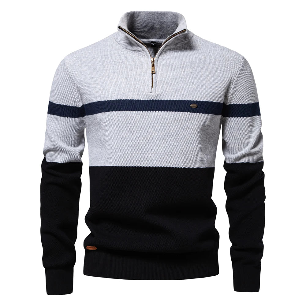Trendy Heren Sweater in Colorblock Stijl met Halve Rits