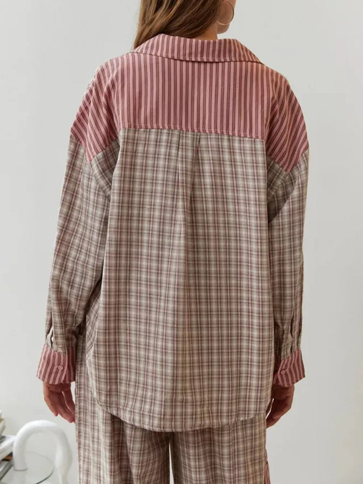 Stijlvolle dames pyjama set van twee delen met ruiten