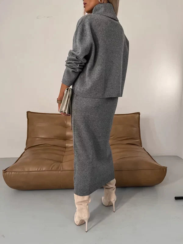 Chique damescombinatie van jurk en coltrui