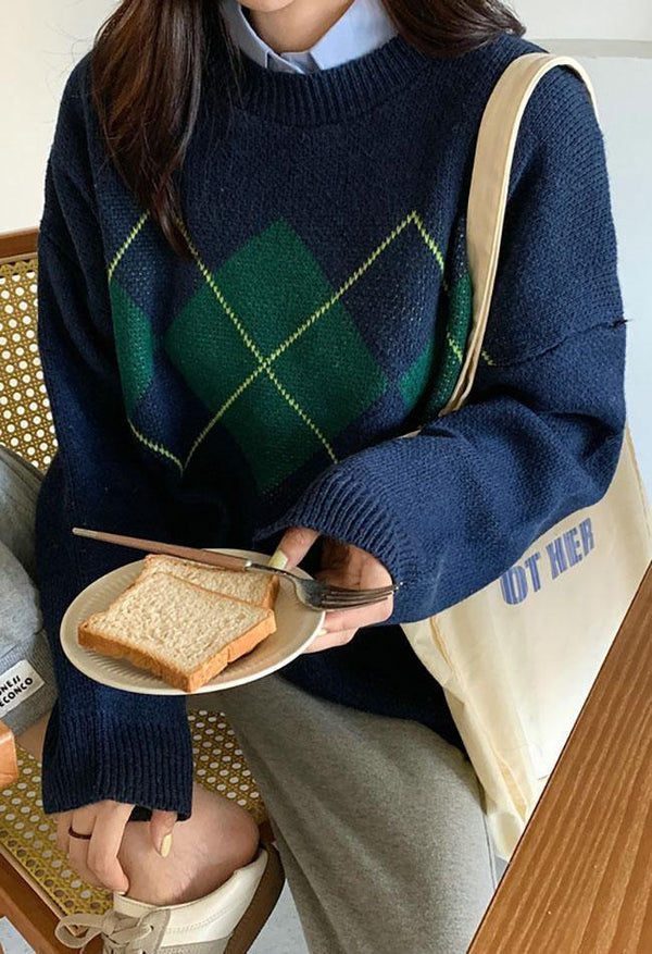 Klassieke Argyle Trui met Vintage Stijl voor Elke Dag