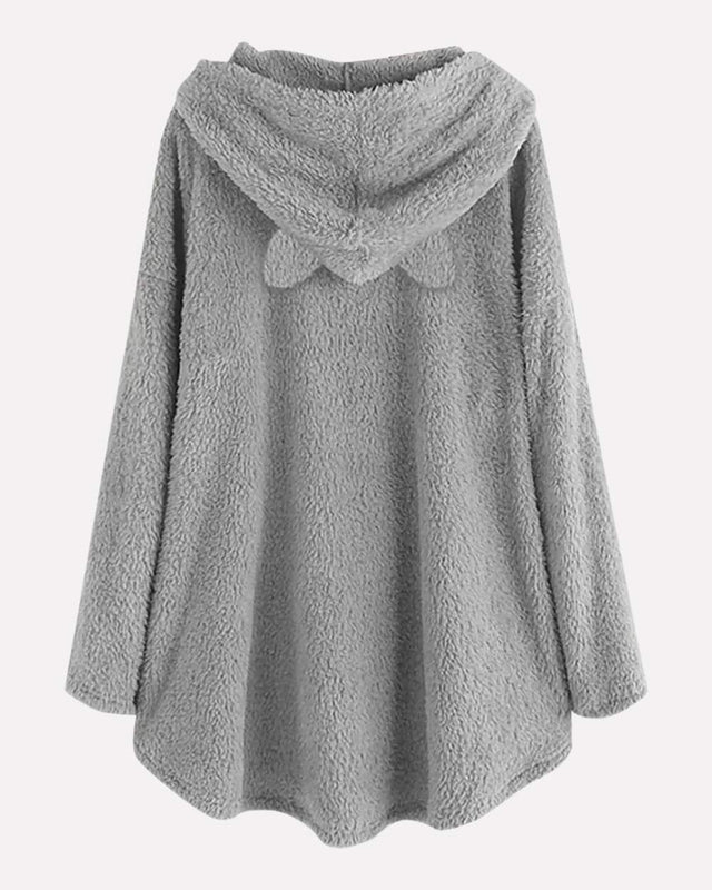 Warme lange hoodie met capuchon en uniek kattenprint design
