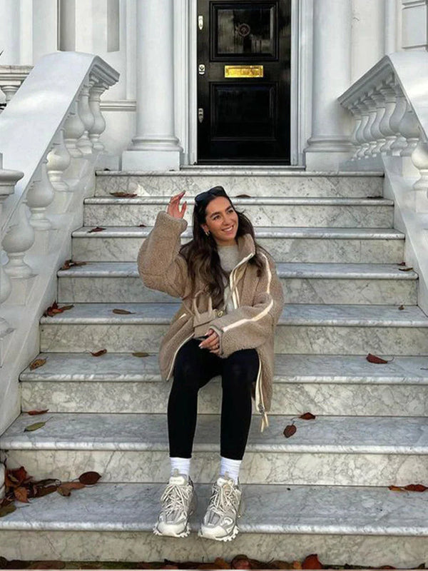 Gezellige oversized damesjas met rits, comfortabel en modieus