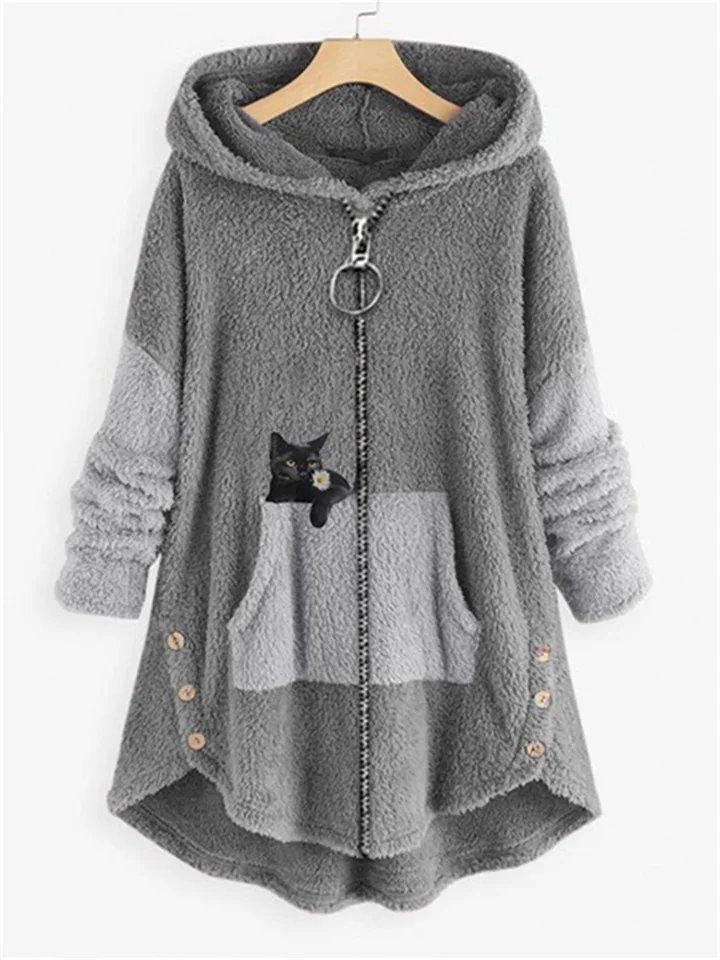 Dames Plus Size Teddy Jas met Dierenprint – Lange Mouwen en V-Hals voor Thuis