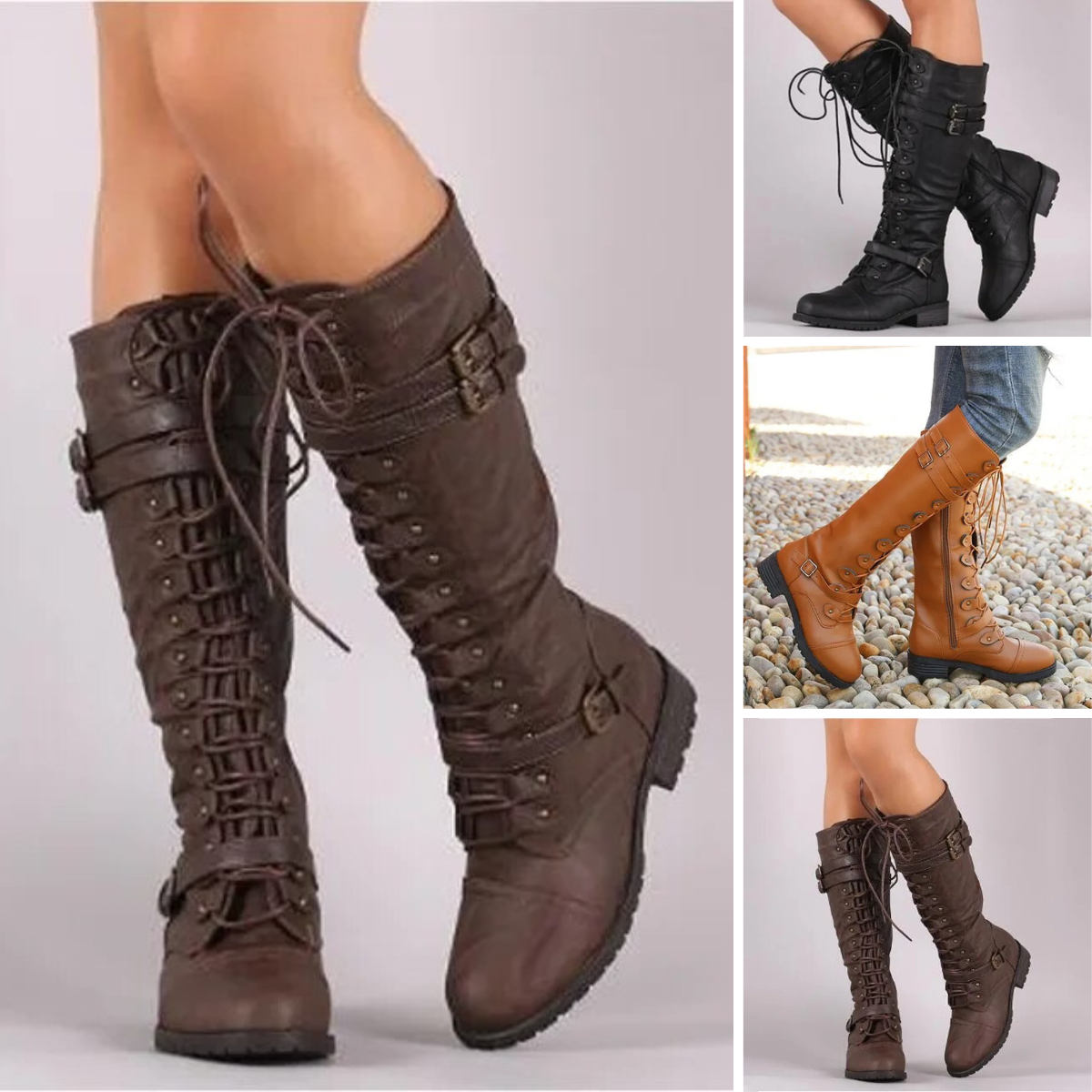 Trendy hoge laarzen voor dames met veters en decoratieve bandjes