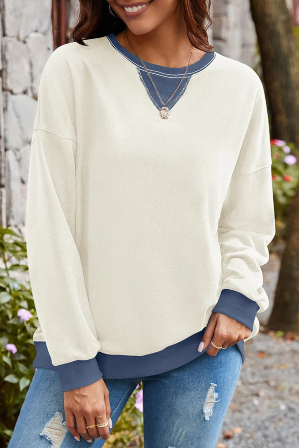 Casual Oversized Dames Sweatshirt met Kleurvlakken en Lange Mouwen
