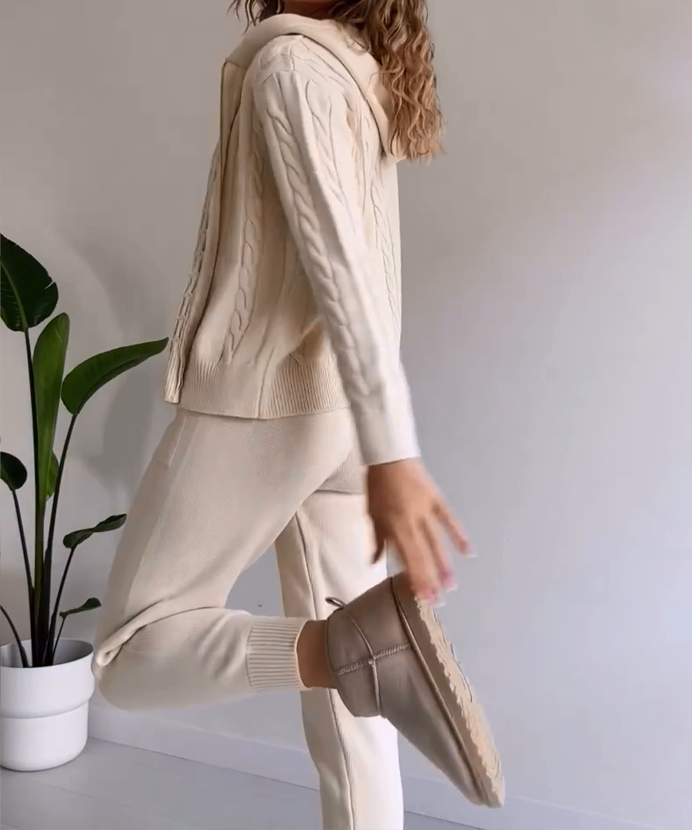 Trendy Dames Set: Gedraaide Sweater en Cardigan in Moderne Stijl