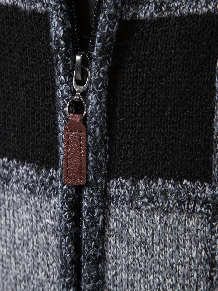 Retro Heren Cardigan met Ruitjespatroon – Casual Jas met Opstaande Kraag voor Herfst en Winter
