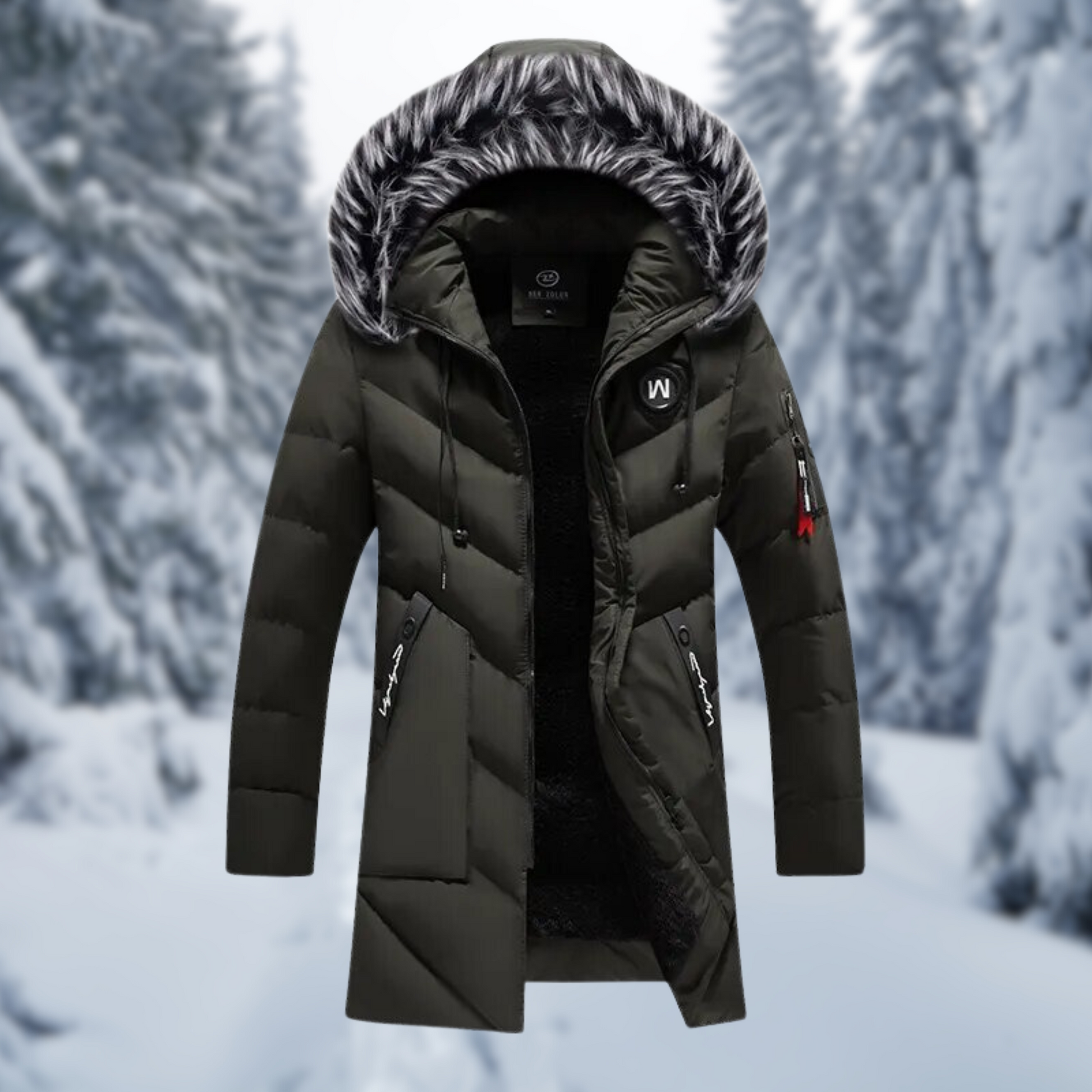 Comfortabele heren winterjas met diepe capuchon en eigentijdse uitstraling