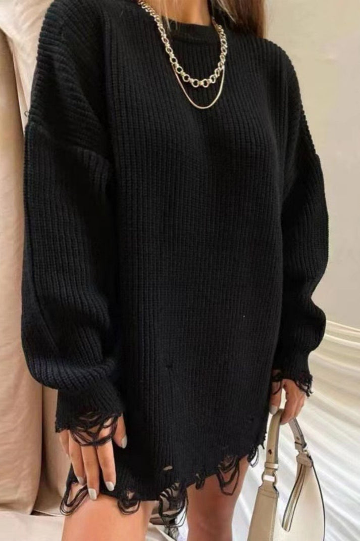 Casual Sweater met Ronde Hals en Versleten Accenten