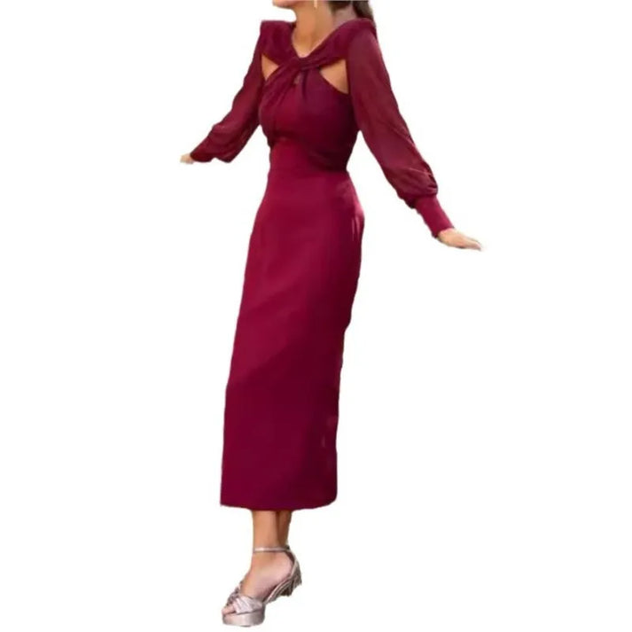 Trendy midi-jurk met subtiel opengewerkt patroon