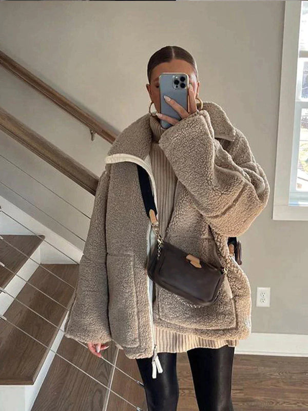 Gezellige oversized damesjas met rits, comfortabel en modieus