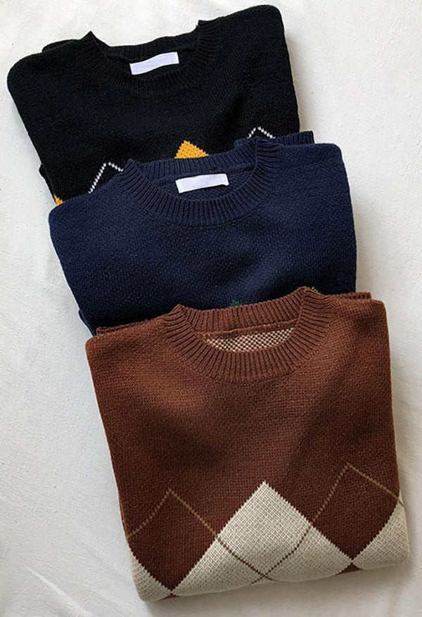 Klassieke Argyle Trui met Vintage Stijl voor Elke Dag