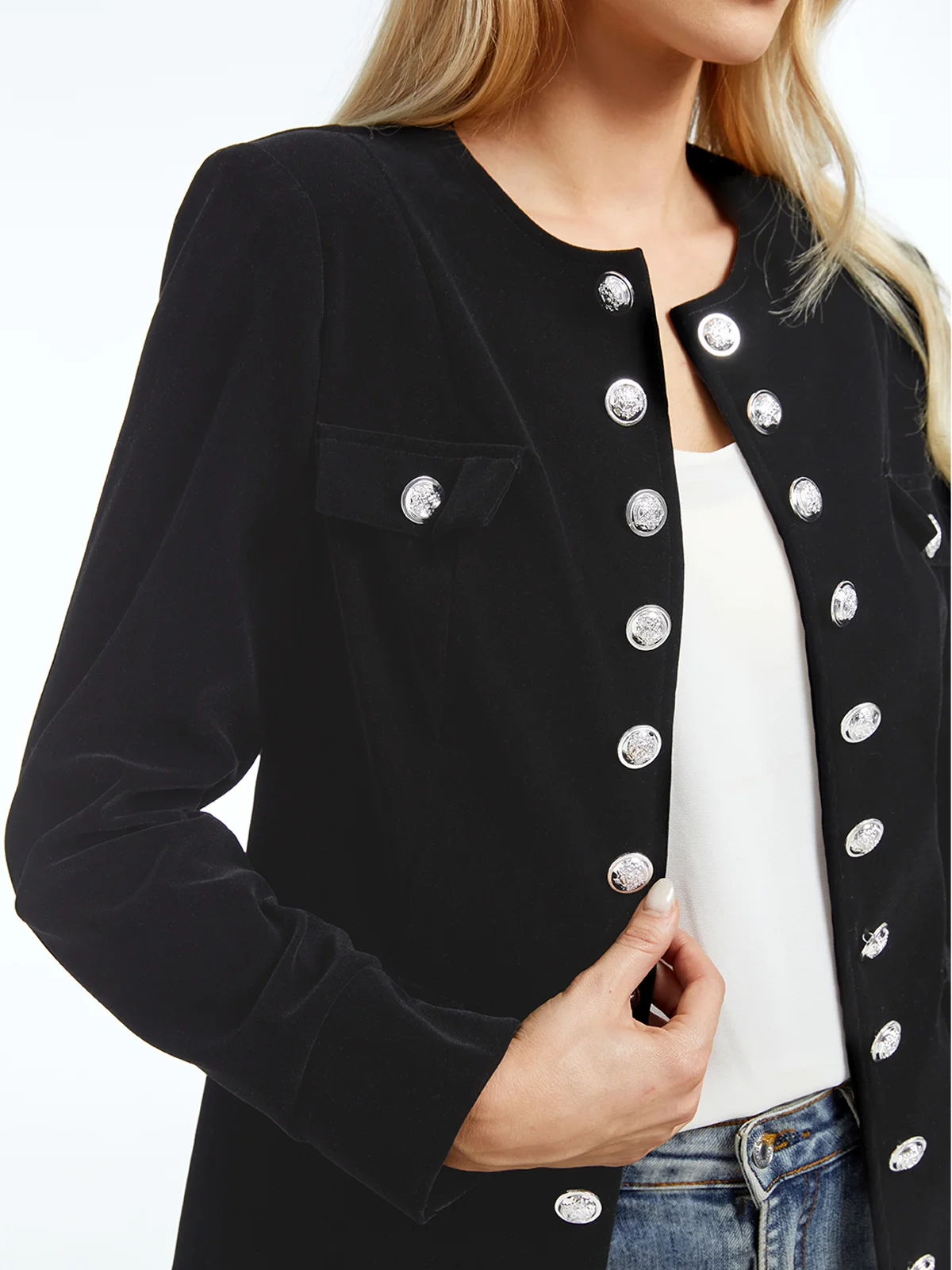 Stijlvolle blazer met knoopsluiting en ronde hals voor alledaagse kijkt