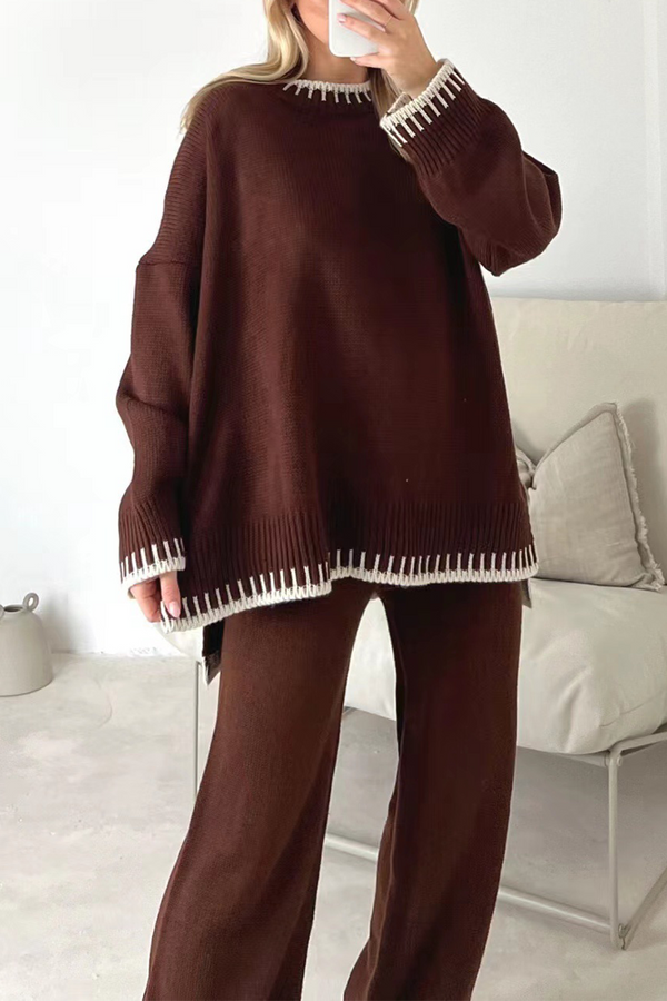 Elegante tweedelige set met lange mouwen en O-hals