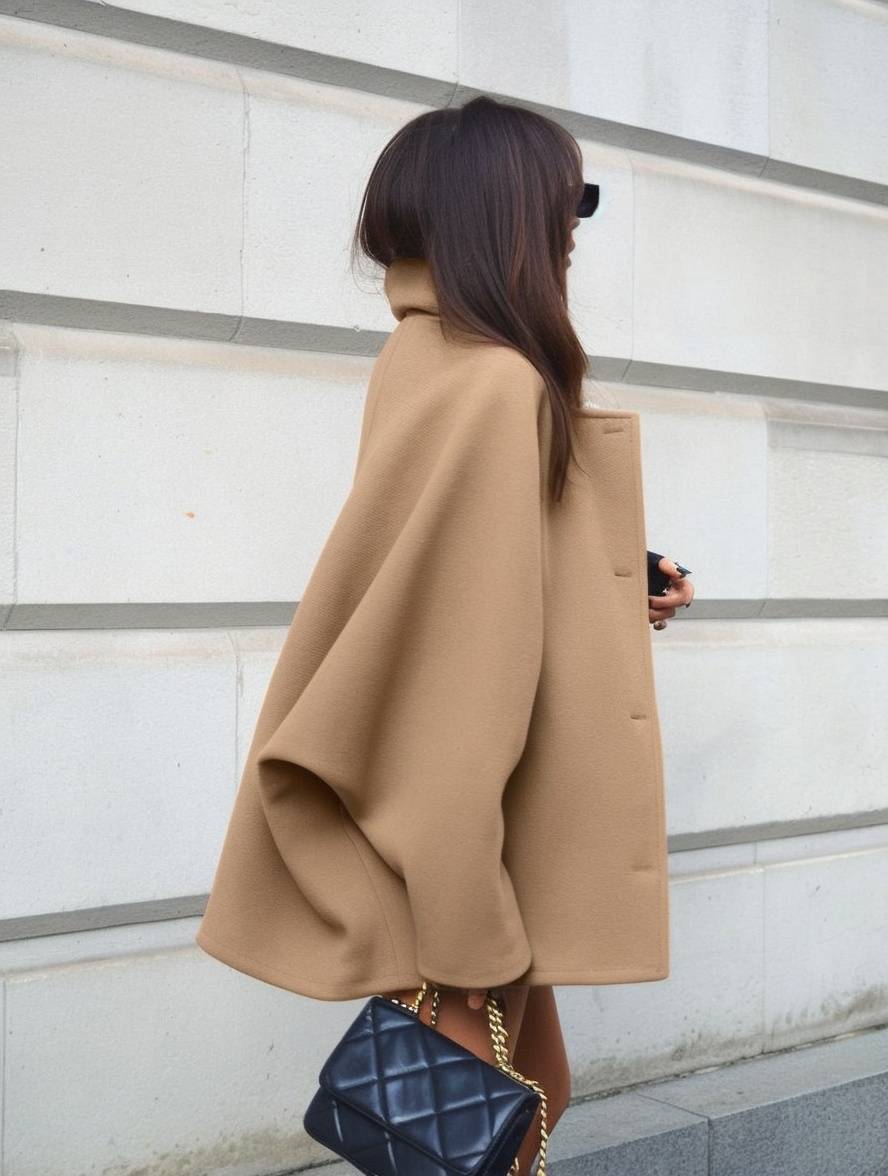 Trendy damesjas met losse pasvorm, brede kraag en praktische zakken voor een stijlvolle look