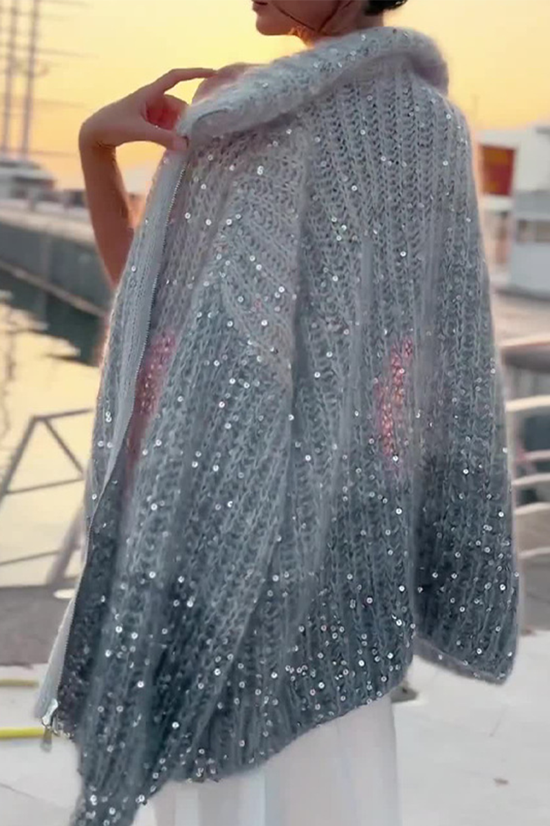 Elegante Sequins T-shirt met Omgeslagen Kraag voor vrijetijds Chic